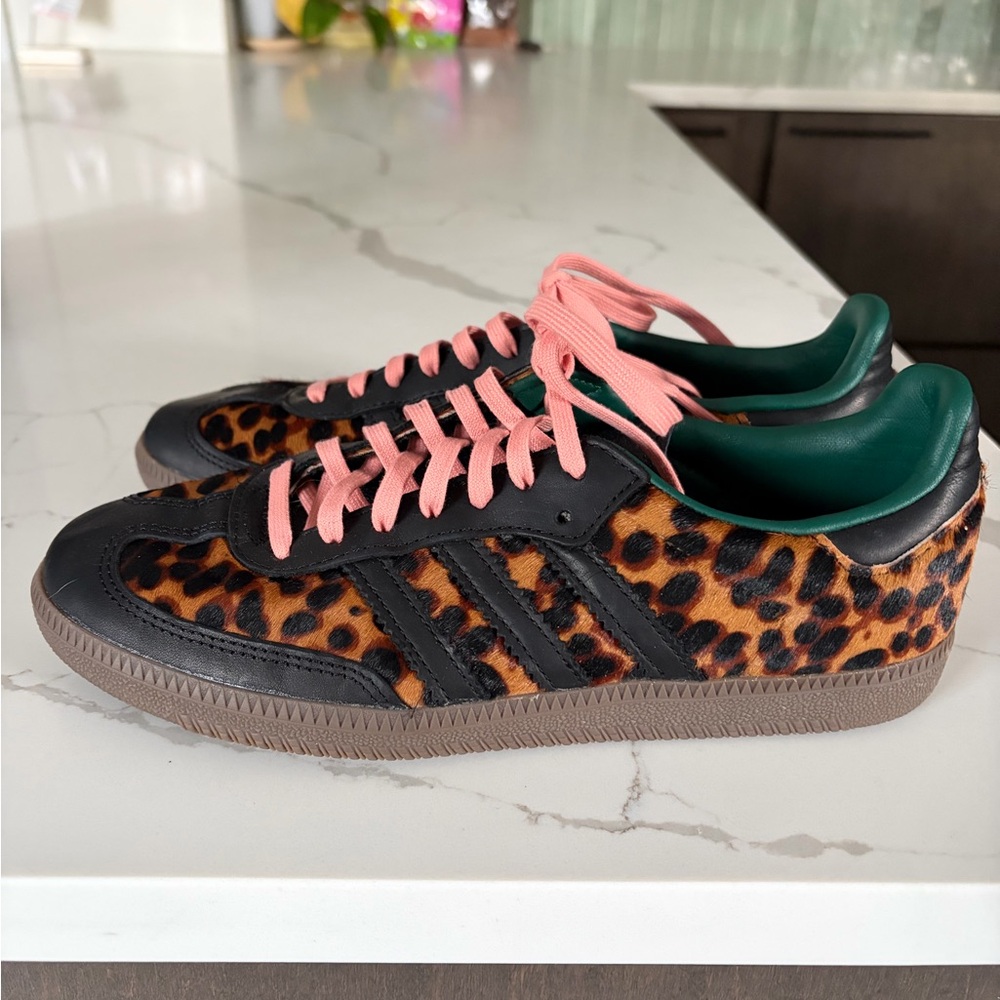adidas Leopard Print Sneakers with Pink Laces
